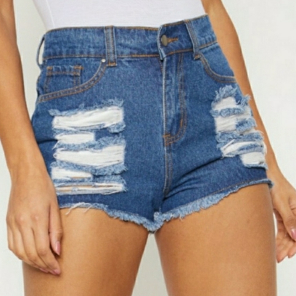 PrettyLittleThing Distressed Ripped Jean Shorts Size 6 PLT